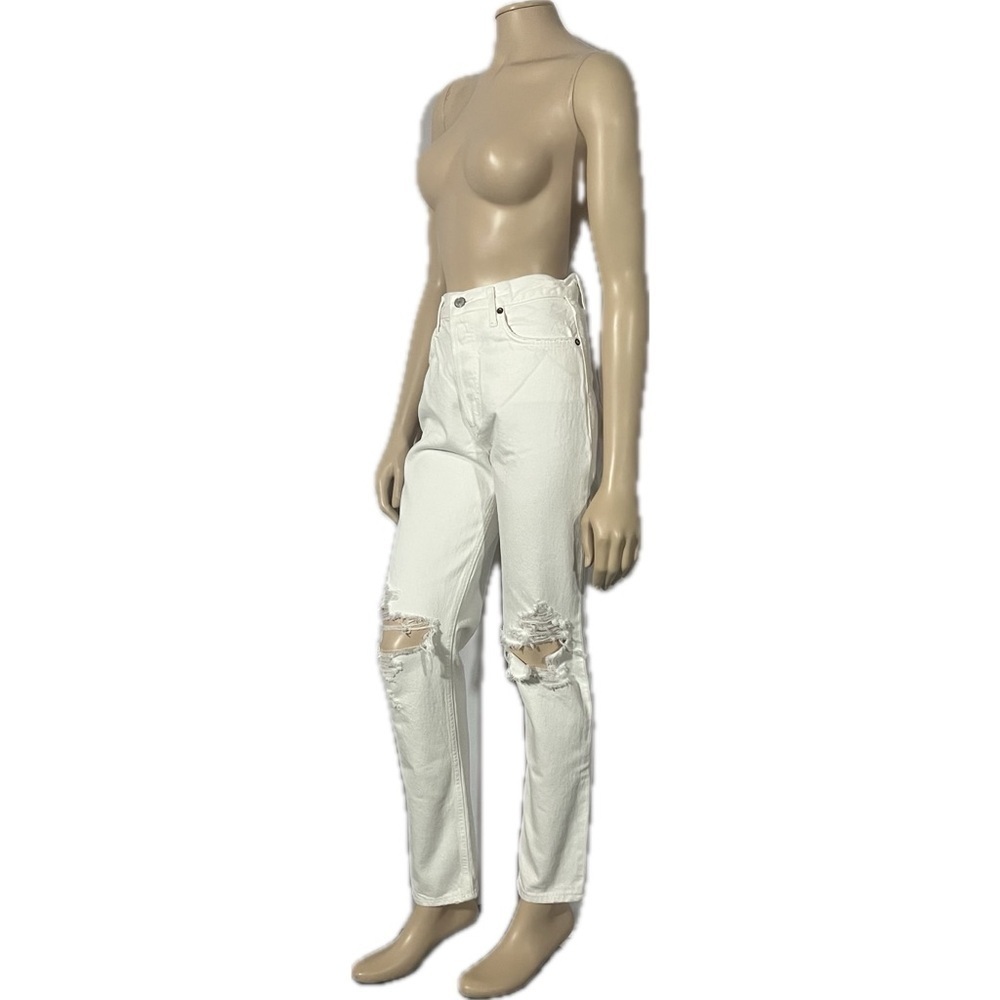 NWT AGOLDE Fen High Rise Relax Taper White Distressed Denim Jeans